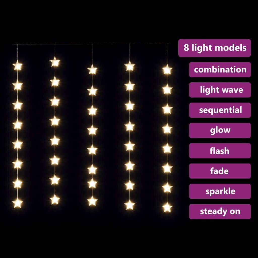 LED žvaigždžių užuolaida, 200 šiltų baltų LED lempučių cena un informācija | Ziemassvētku lampiņas, LED virtenes | 220.lv