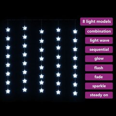 LED žvaigždžių užuolaida, 200 šaltų baltų LED lempučių цена и информация | Гирлянды | 220.lv
