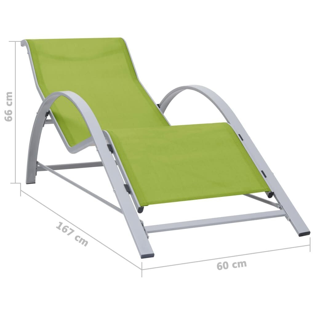 vidaXL sauļošanās zvilnis, tekstilēns un alumīnijs, zaļš cena un informācija | Sauļošanās krēsli | 220.lv