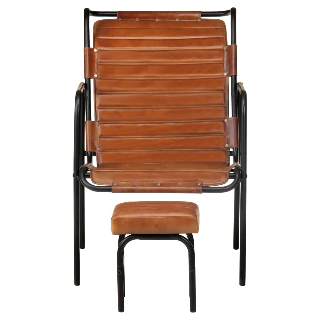 vidaXL atpūtas krēsls ar kājsoliņu, brūna dabīgā āda cena un informācija | Dārza krēsli | 220.lv