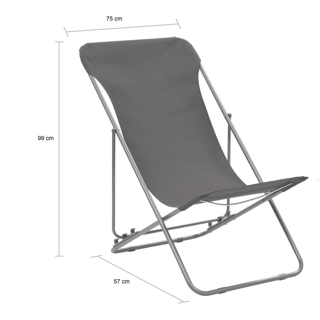 vidaXL saliekami pludmales krēsli, 2 gab., tērauds, audums, pelēki cena un informācija | Dārza krēsli | 220.lv
