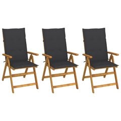 vidaXL saliekami dārza krēsli ar matračiem, 3 gab., akācijas masīvkoks цена и информация | скамейка со столиком | 220.lv