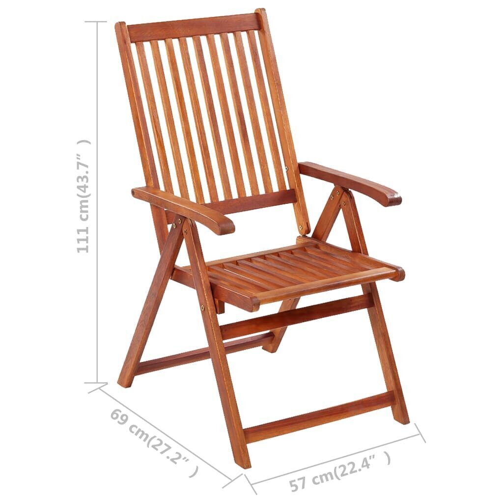 vidaXL saliekami dārza krēsli ar matračiem, 3 gab., akācijas masīvkoks цена и информация | Dārza krēsli | 220.lv