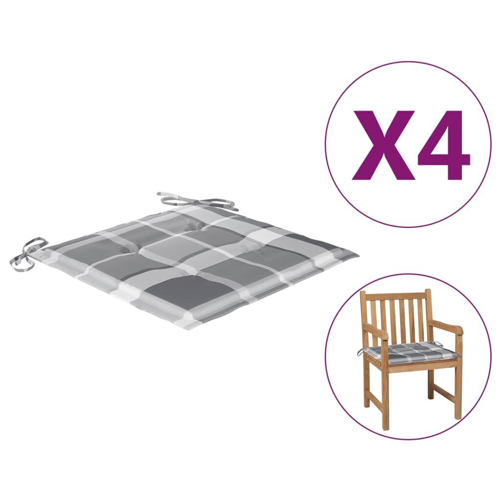 vidaXL dārza krēslu matrači, 4 gab., četrstūru raksts, 50x50x4 cm cena un informācija | Krēslu paliktņi | 220.lv