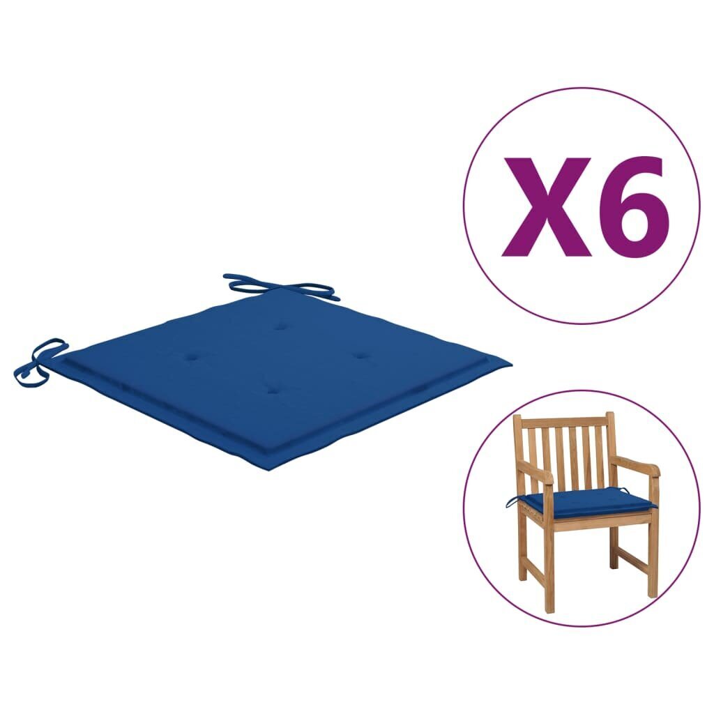 vidaXL dārza krēslu matrači, 6 gab., koši zils audums, 50x50x4 cm cena un informācija | Krēslu paliktņi | 220.lv