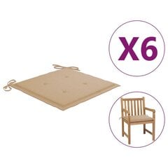 vidaXL dārza krēslu matrači, 6 gab., 50x50x4 cm, bēšs audums cena un informācija | Krēslu paliktņi | 220.lv