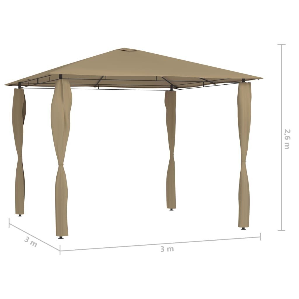 vidaXL dārza nojume ar stabu pārsegiem, 3x3x2,6 m, pelēkbrūna, 160g/m² cena un informācija | Dārza nojumes un lapenes | 220.lv