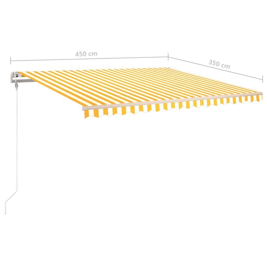 vidaXL izvelkama markīze, 450x350 cm, automātiska, dzeltena un balta cena un informācija | Saulessargi, markīzes un statīvi | 220.lv