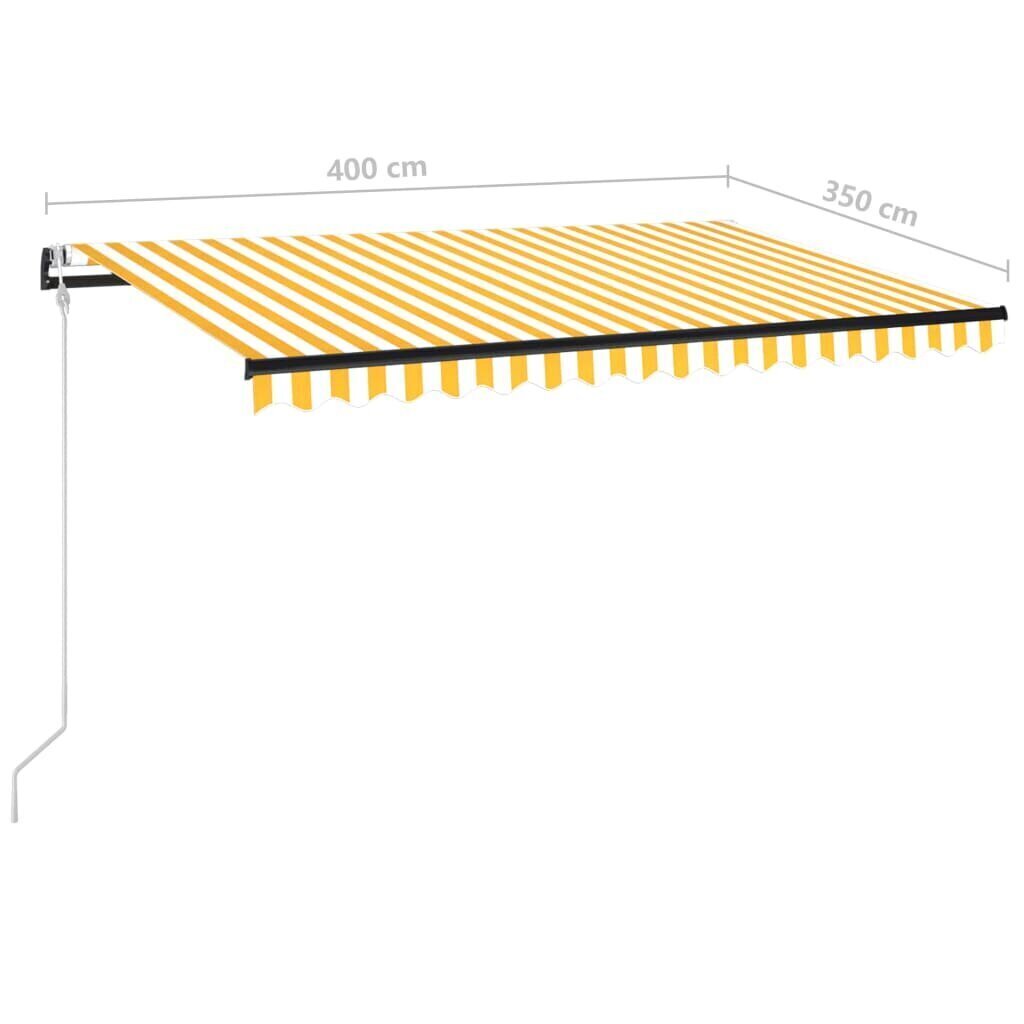 vidaXL izvelkama markīze, 400x350 cm, automātiska, dzeltena un balta cena un informācija | Saulessargi, markīzes un statīvi | 220.lv