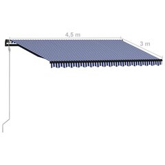 vidaXL izvelkama markīze, 450x300 cm, automātiska, zila ar baltu cena un informācija | Saulessargi, markīzes un statīvi | 220.lv