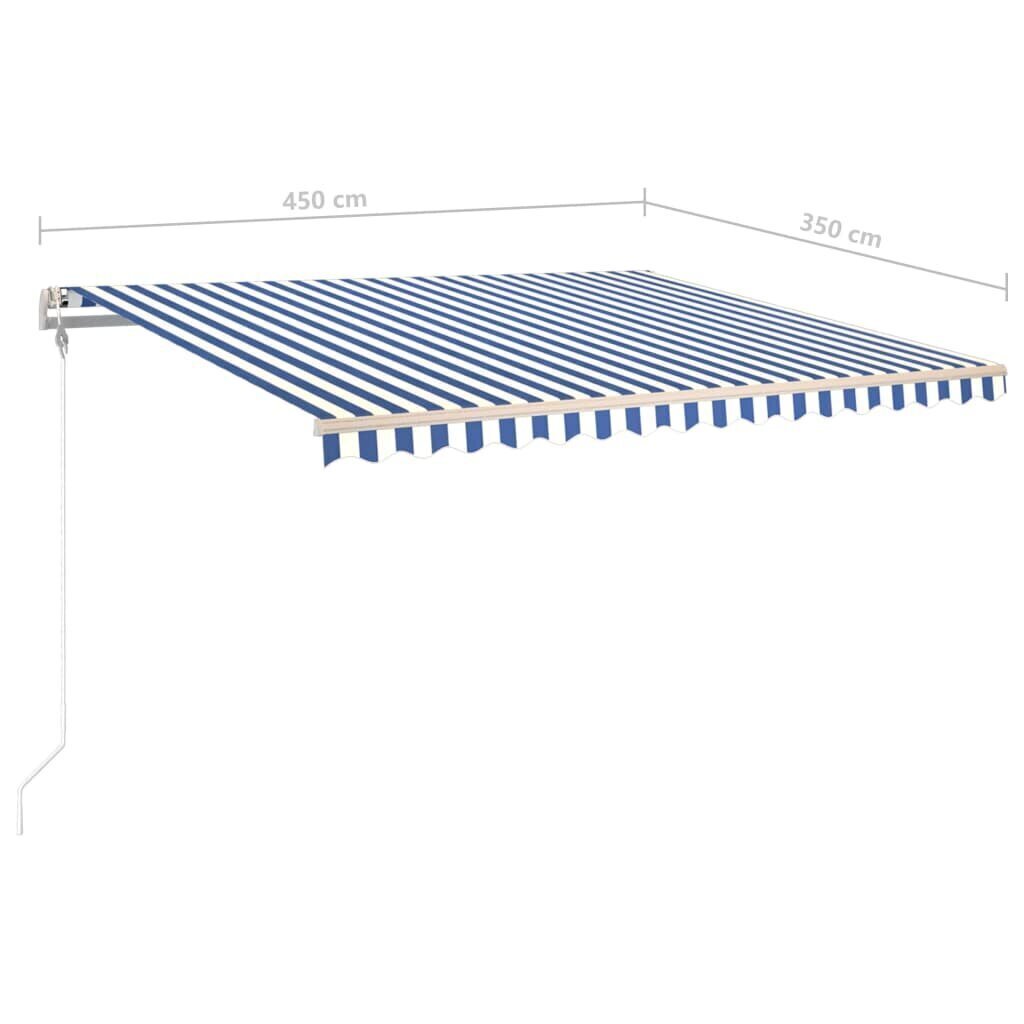 vidaXL izvelkama markīze, 450x350 cm, automātiska, zila un balta cena un informācija | Saulessargi, markīzes un statīvi | 220.lv