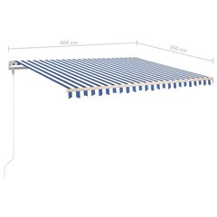 vidaXL izvelkama markīze, 400x350 cm, automātiska, zili balta cena un informācija | Saulessargi, markīzes un statīvi | 220.lv