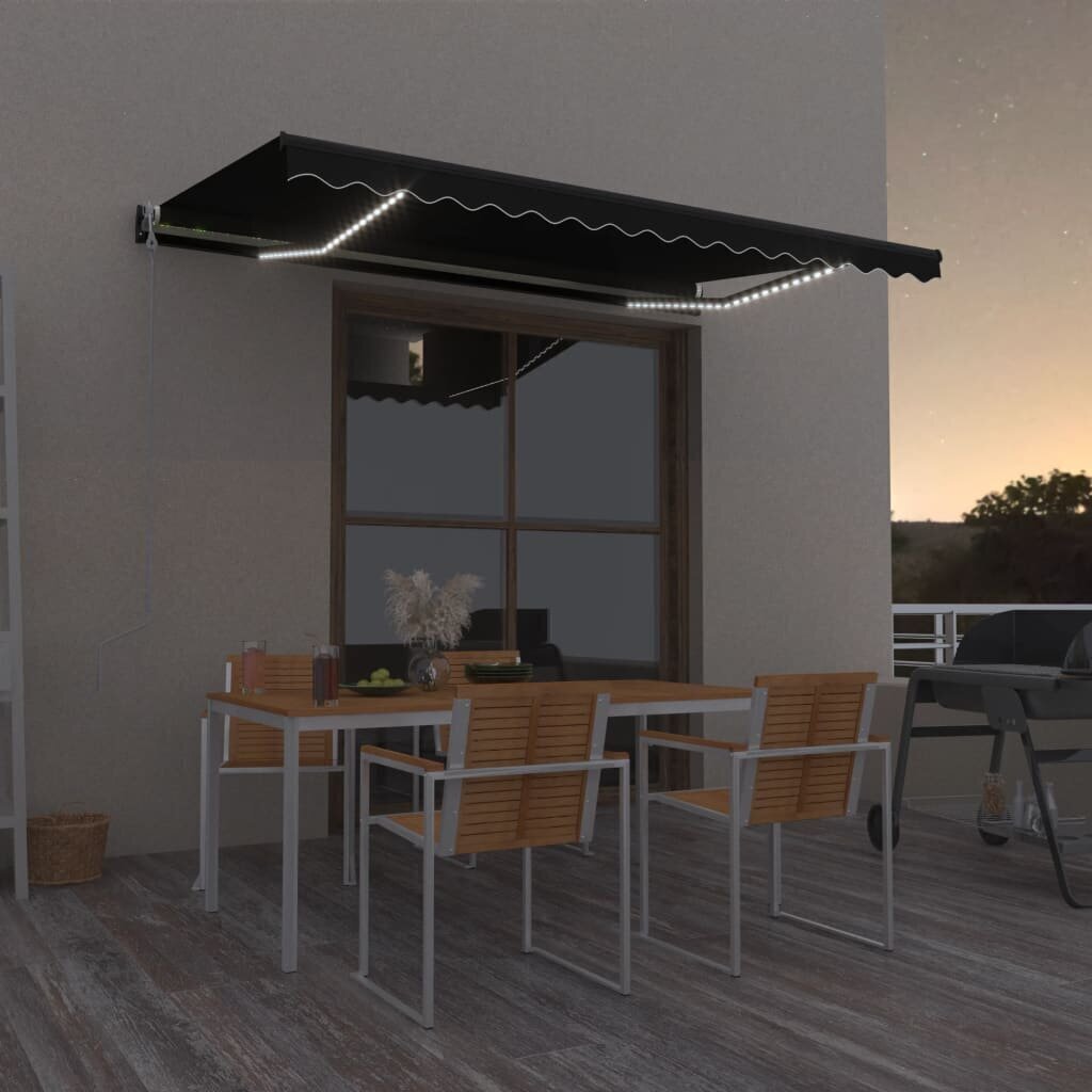 vidaXL izvelkama markīze, LED, vēja sensors, antracītpelēka, 450x350cm cena un informācija | Saulessargi, markīzes un statīvi | 220.lv