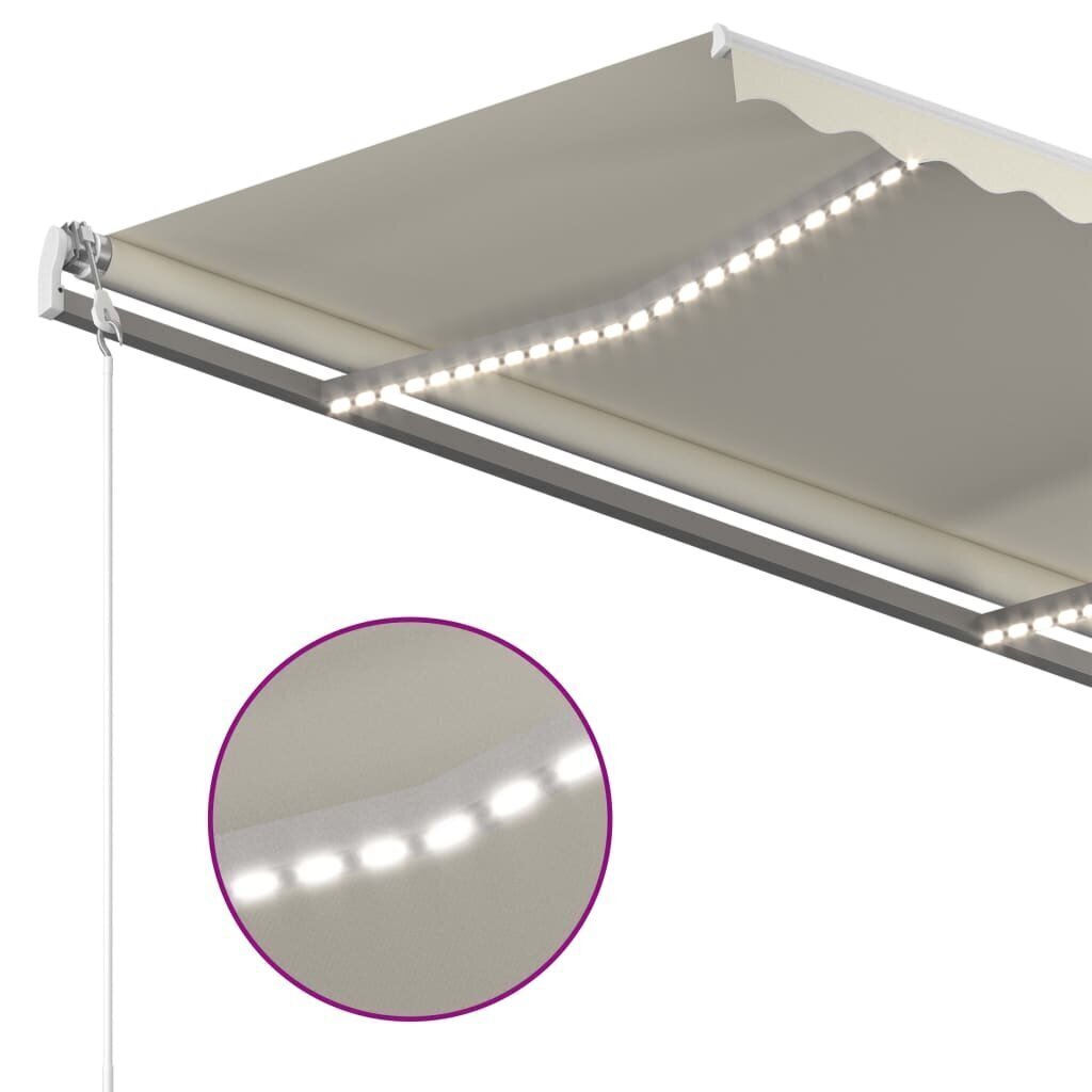 vidaXL izvelkama markīze, LED, vēja sensors, krēmkrāsas, 400x350 cm cena un informācija | Saulessargi, markīzes un statīvi | 220.lv