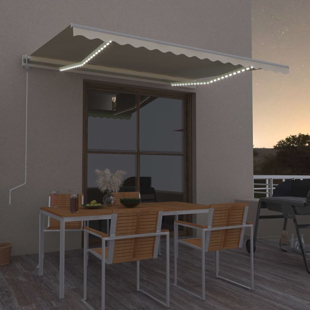 vidaXL izvelkama markīze, LED, vēja sensors, krēmkrāsas, 400x350 cm cena un informācija | Saulessargi, markīzes un statīvi | 220.lv