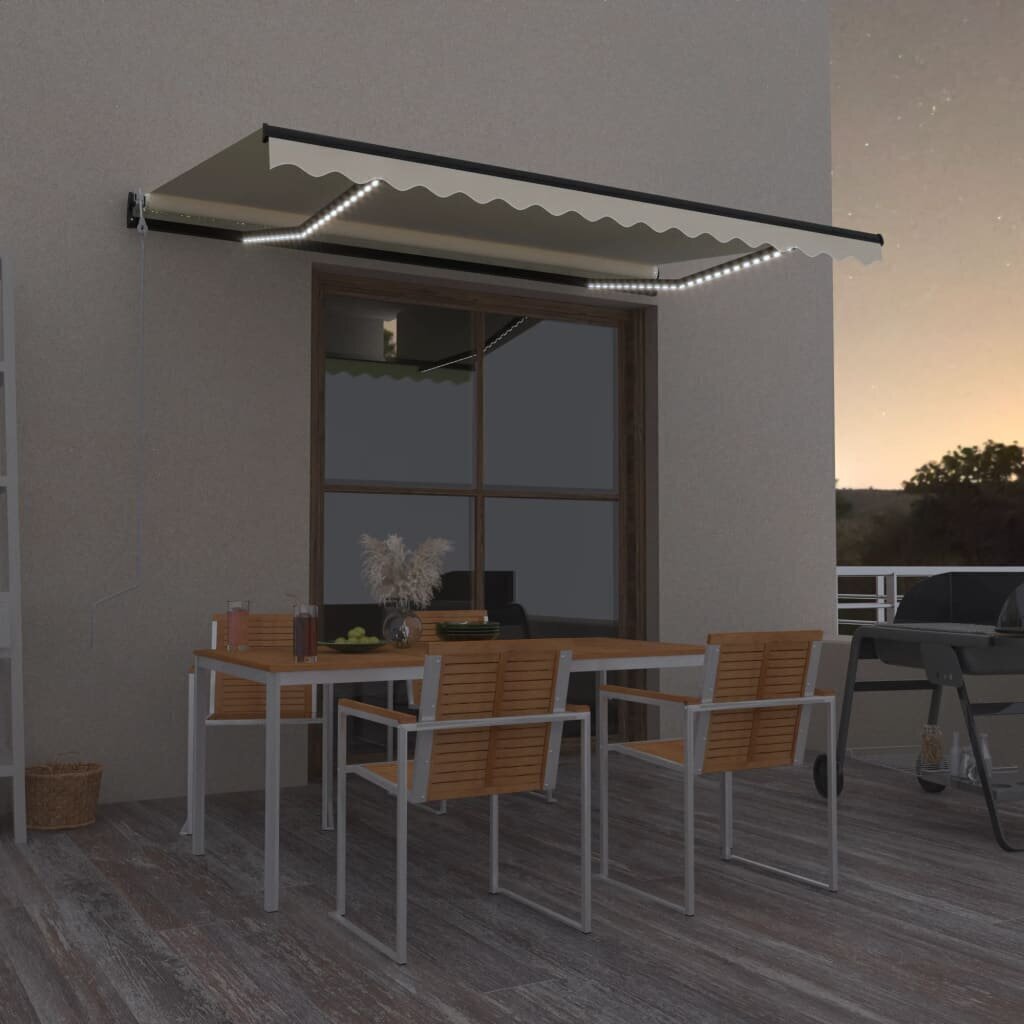 vidaXL izvelkama markīze, LED, vēja sensors, krēmkrāsas, 400x350 cm cena un informācija | Saulessargi, markīzes un statīvi | 220.lv