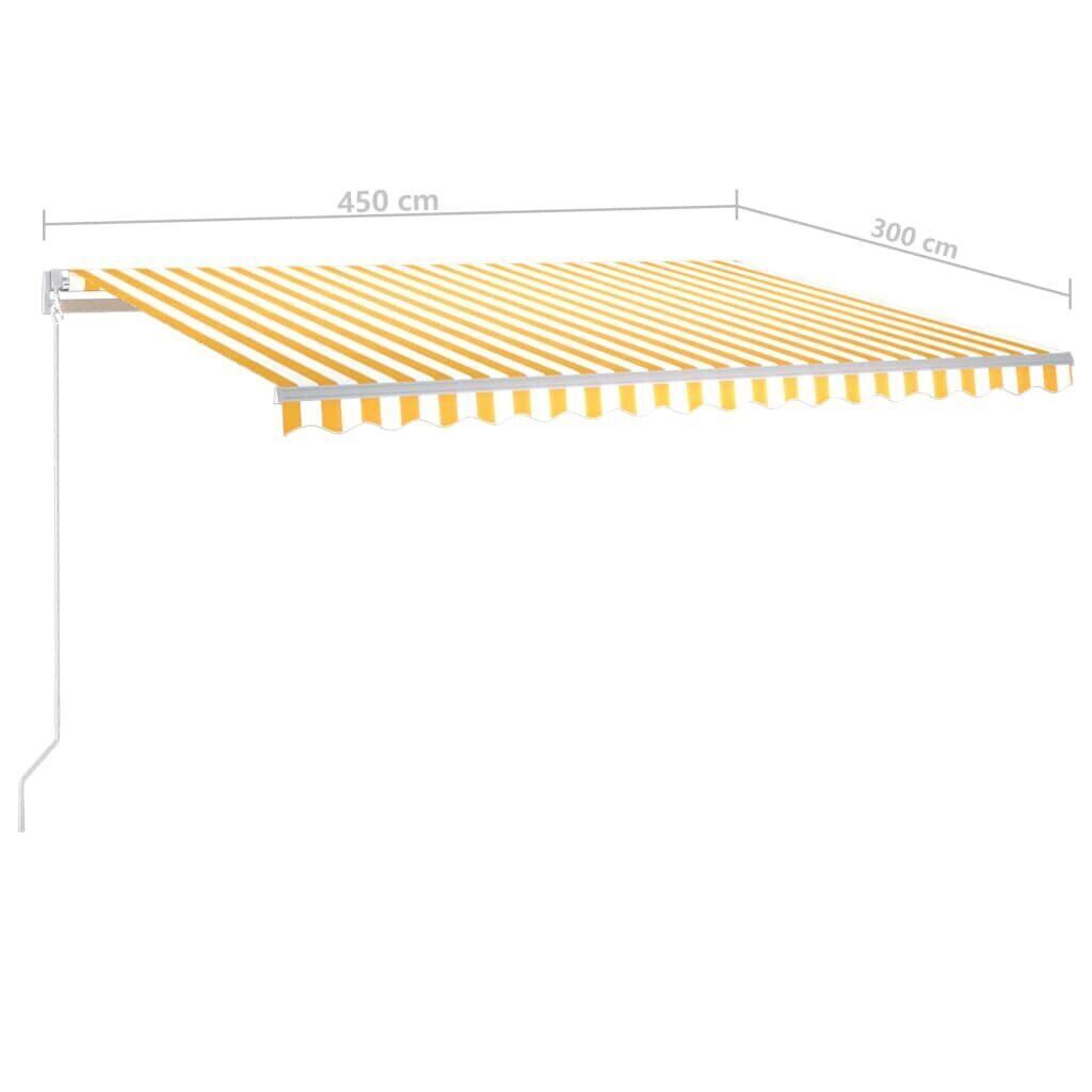 vidaXL izvelkama markīze, LED, vēja sensors, dzeltenbalta, 450x300 cm cena un informācija | Saulessargi, markīzes un statīvi | 220.lv