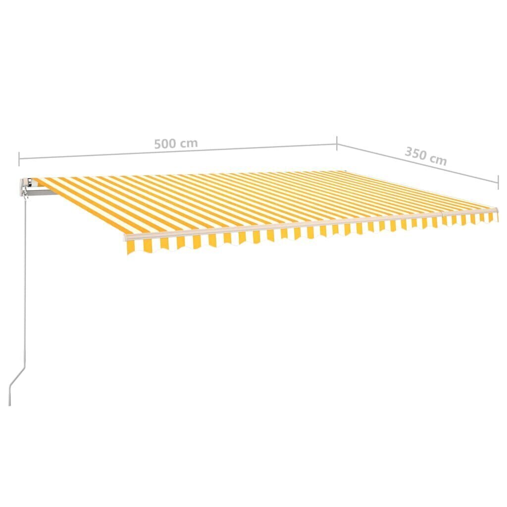 vidaXL markīze ar LED un vēja sensoru, 500x350 cm, dzeltenbalta cena un informācija | Saulessargi, markīzes un statīvi | 220.lv