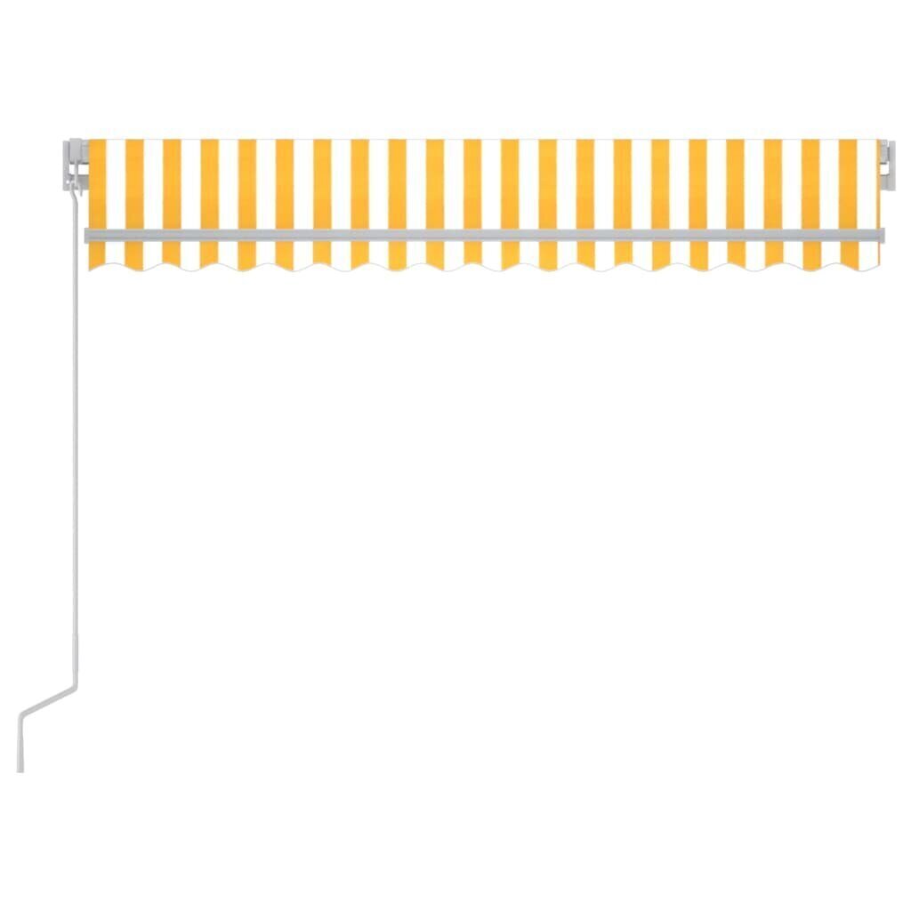 vidaXL izvelkama markīze ar LED, 300x250cm, manuāla, dzeltena un balta cena un informācija | Saulessargi, markīzes un statīvi | 220.lv