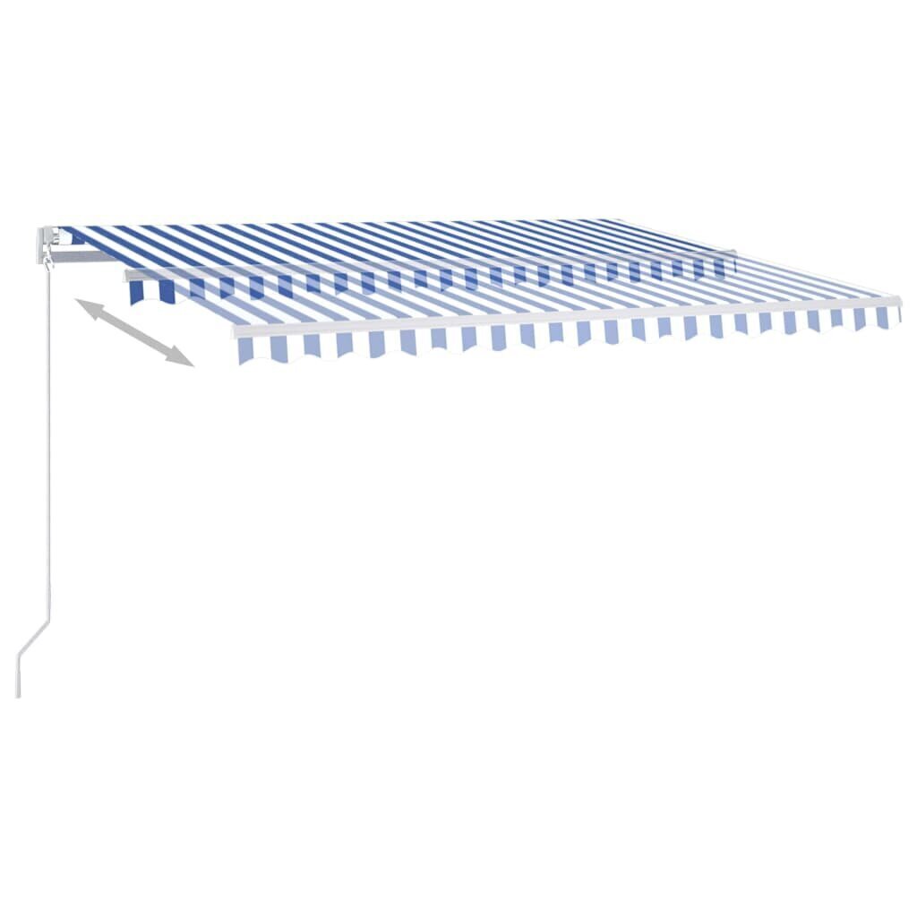 vidaXL izvelkama markīze ar LED, 400x300 cm, zila ar baltu cena un informācija | Saulessargi, markīzes un statīvi | 220.lv