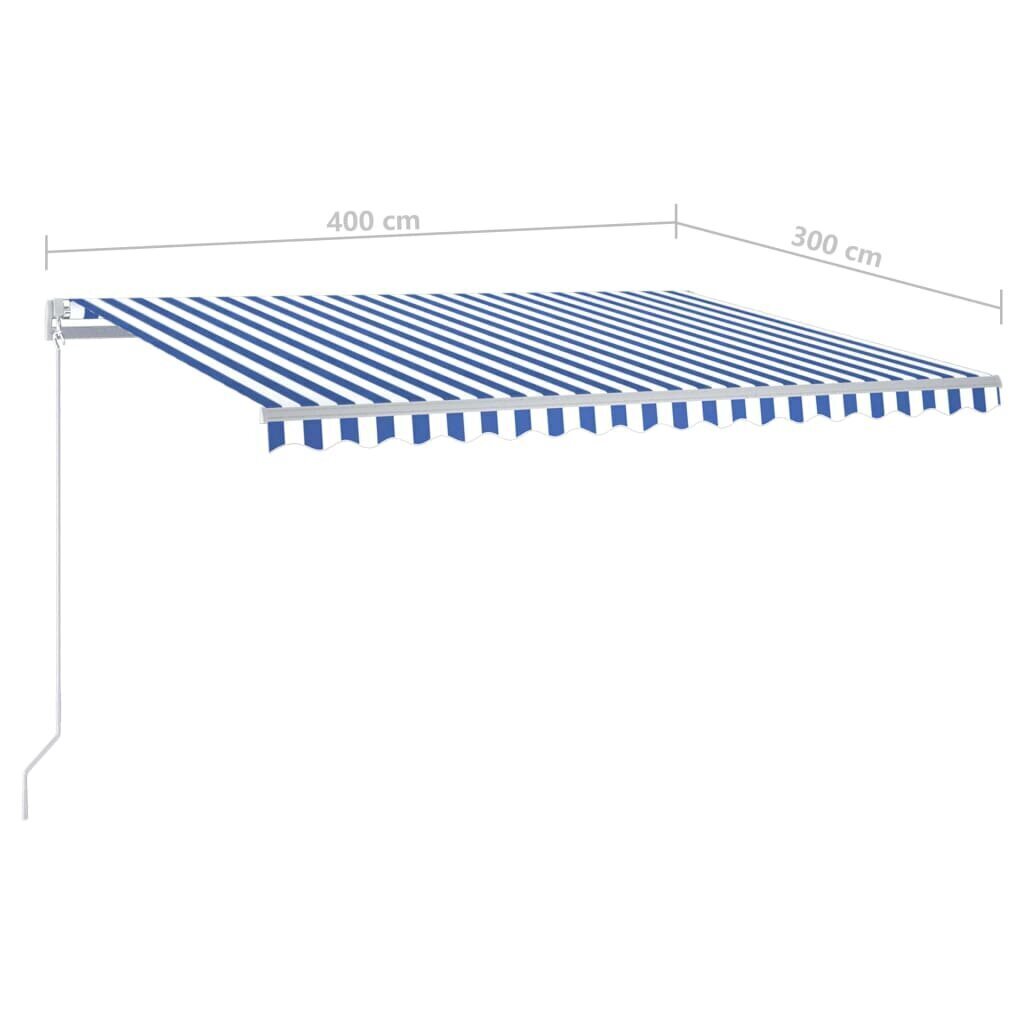 vidaXL izvelkama markīze ar LED, 400x300 cm, zila ar baltu цена и информация | Saulessargi, markīzes un statīvi | 220.lv