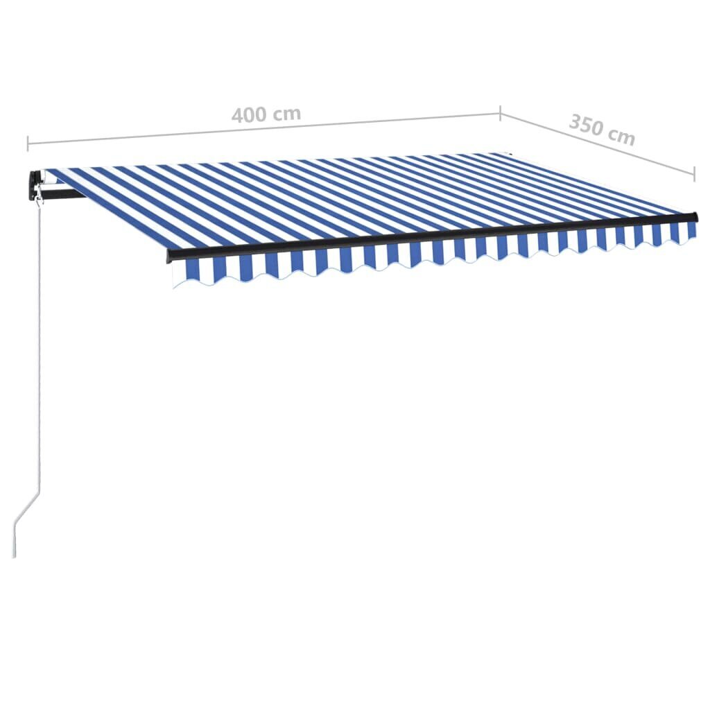 vidaXL izvelkama markīze ar LED, 400x350 cm, manuāla, zila un balta cena un informācija | Saulessargi, markīzes un statīvi | 220.lv