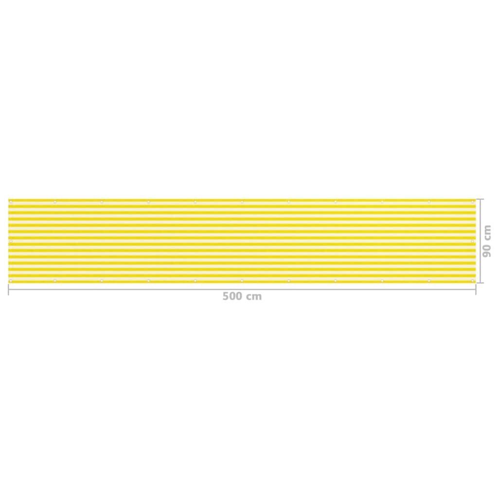 vidaXL balkona aizslietnis, 90x500 cm, dzeltens un balts HDPE cena un informācija | Saulessargi, markīzes un statīvi | 220.lv
