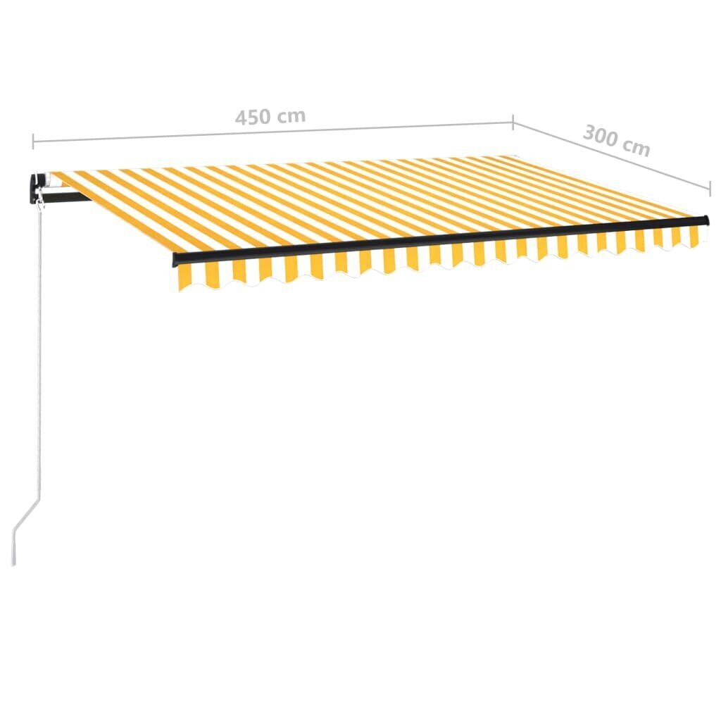 vidaXL izvelkama markīze ar LED, 450x300 cm, dzeltena un balta cena un informācija | Saulessargi, markīzes un statīvi | 220.lv