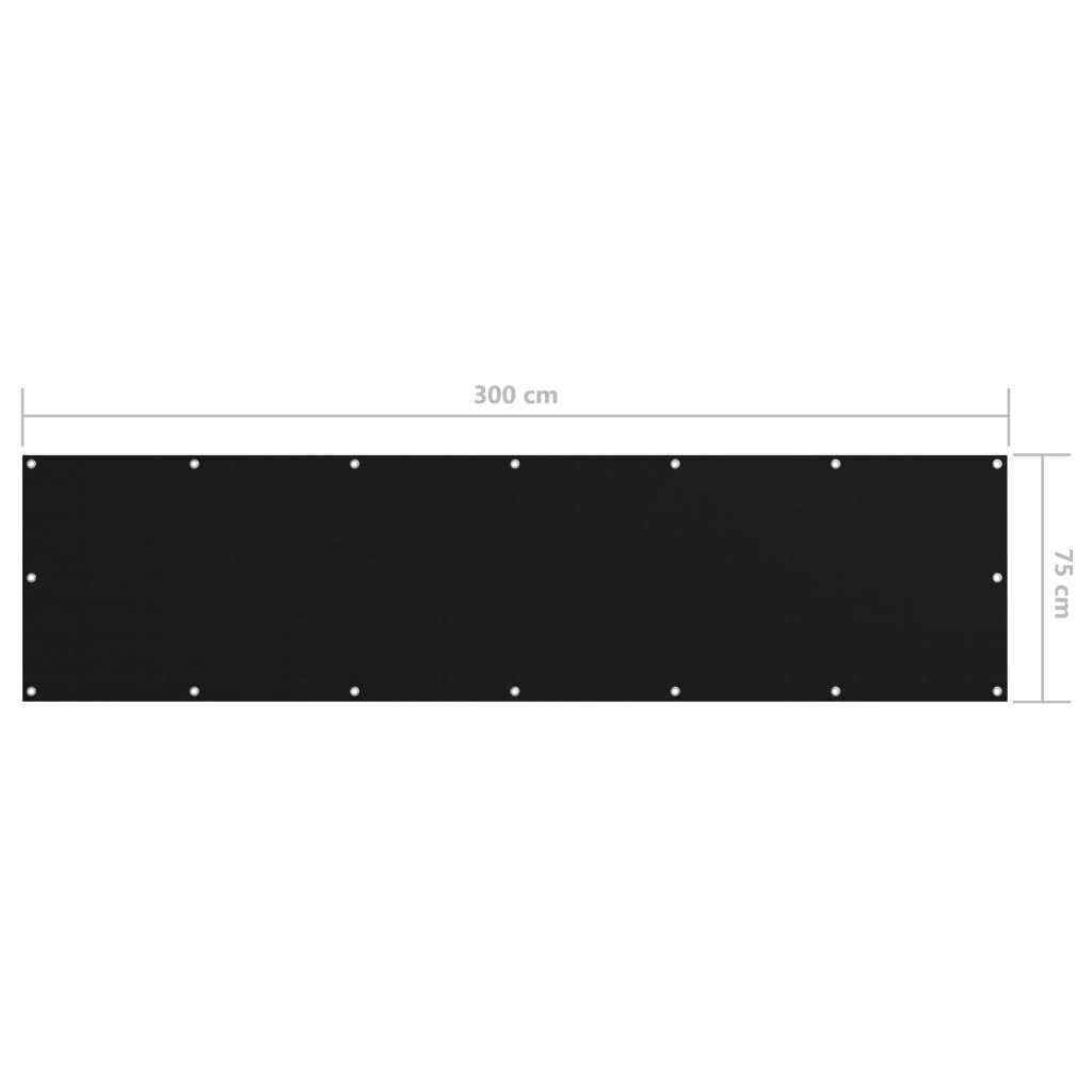 vidaXL balkona aizslietnis, 75x300 cm, melns audums cena un informācija | Saulessargi, markīzes un statīvi | 220.lv