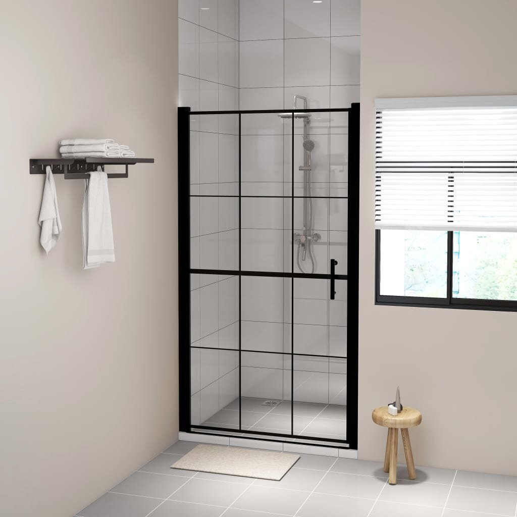 vidaXL dušas durvis, rūdīts stikls, 100x178 cm, melnas cena un informācija | Dušas durvis, dušas sienas | 220.lv