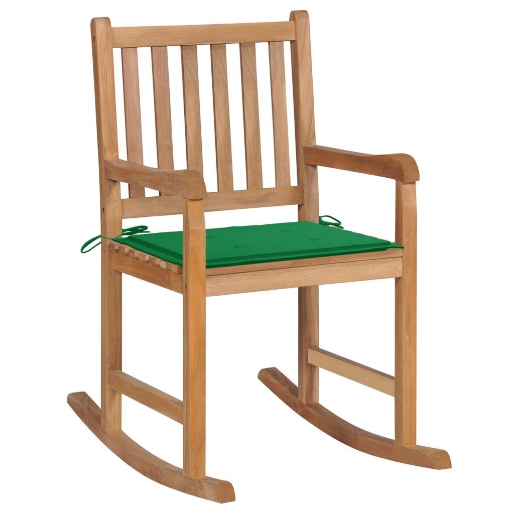 vidaXL šūpuļkrēsls ar zaļu matraci, masīvs tīkkoks cena un informācija | Atpūtas krēsli | 220.lv