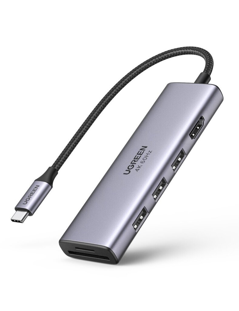 UGREEN CM511 5-in-1 Adapter USB-C Hub to 3x USB3.0 + HDMI + TF / SD (Gray) цена и информация | Adapteri un USB centrmezgli | 220.lv