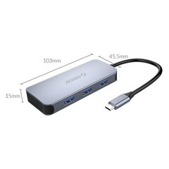 Orico 6-in-1 Adapter Hub, HDMI 4K + 3x USB 3.0 + RJ45+ USB-C PD 100W cena un informācija | Adapteri un USB centrmezgli | 220.lv