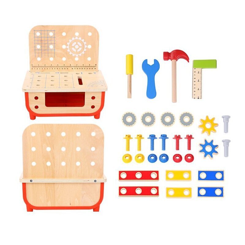 Koka darbnīcas galds ar instrumentiem, TOOKY TOY, 31 gab. cena un informācija | Rotaļlietas zēniem | 220.lv