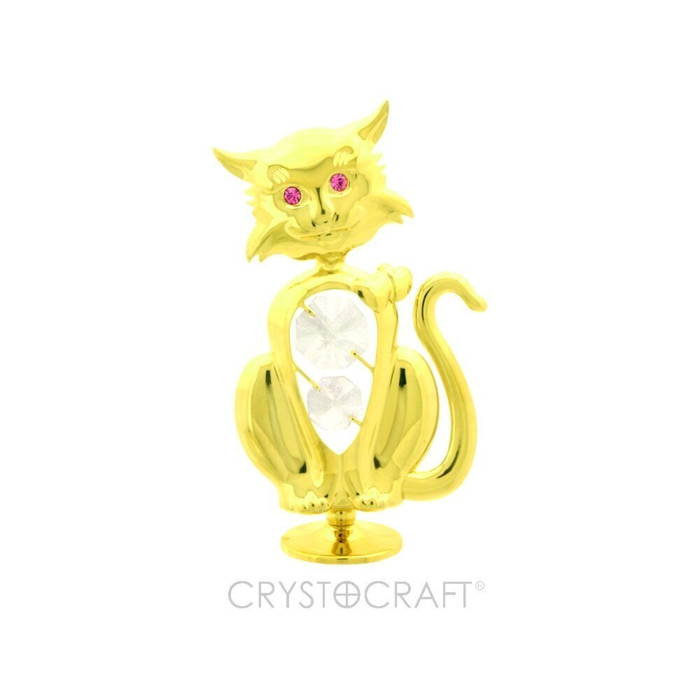 Kaķis uz statīva ar SWAROVSKI kristāliem, apzeltīts цена и информация | Svētku dekorācijas | 220.lv
