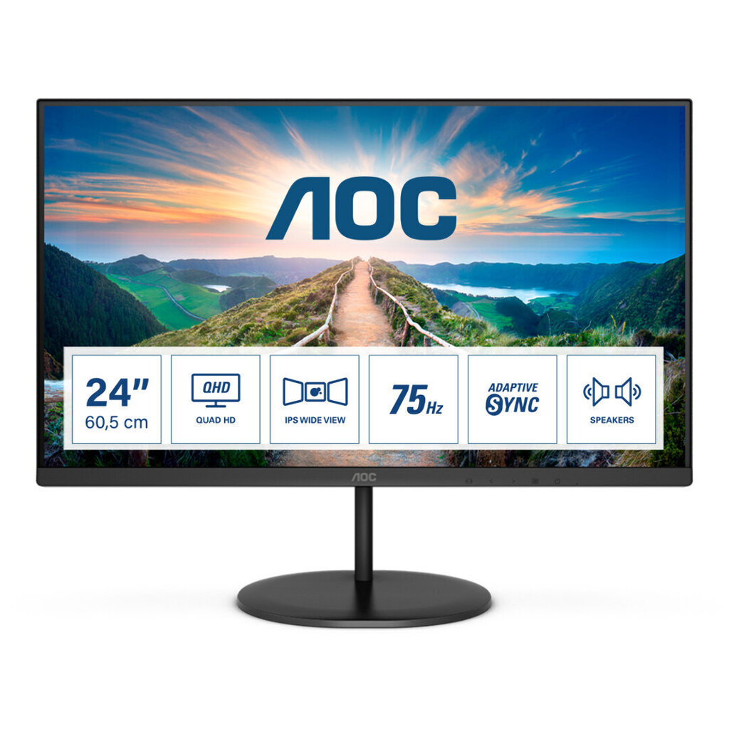 LCD Monitor|AOC|Q24V4EA|23.8"|Panel IPS|1920x1080|16:9|75Hz|Matte|4 ms|Speakers|Tilt|Colour Black|Q24V4EA цена и информация | Monitori | 220.lv
