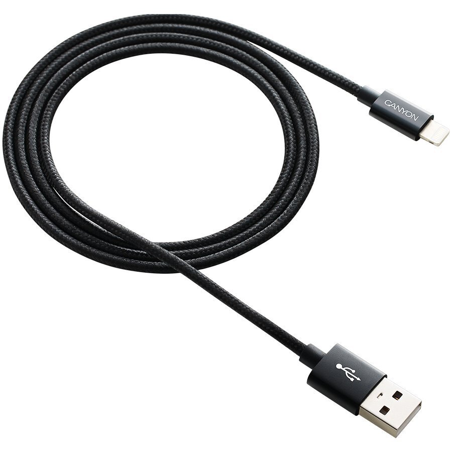 Kabeļi Canyon       CFI-3 Lightning USB Cable for Apple braided metalli    Black цена и информация | Kabeļi un vadi | 220.lv