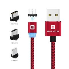 Kabelis Evelatus    Universal    Data cable LTM02 3 in 1 Magnetic (Lightining, Type C, Micro USB)    Red цена и информация | Кабели для телефонов | 220.lv