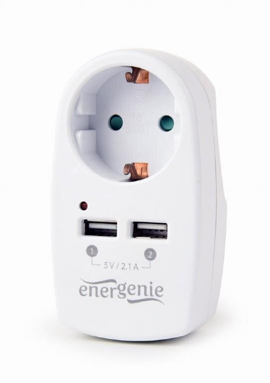 Elektrības kontaktdakša + 2 USB uzlādes porti Gembird EG-ACU2-02 cena un informācija | Elektrības slēdži, rozetes | 220.lv