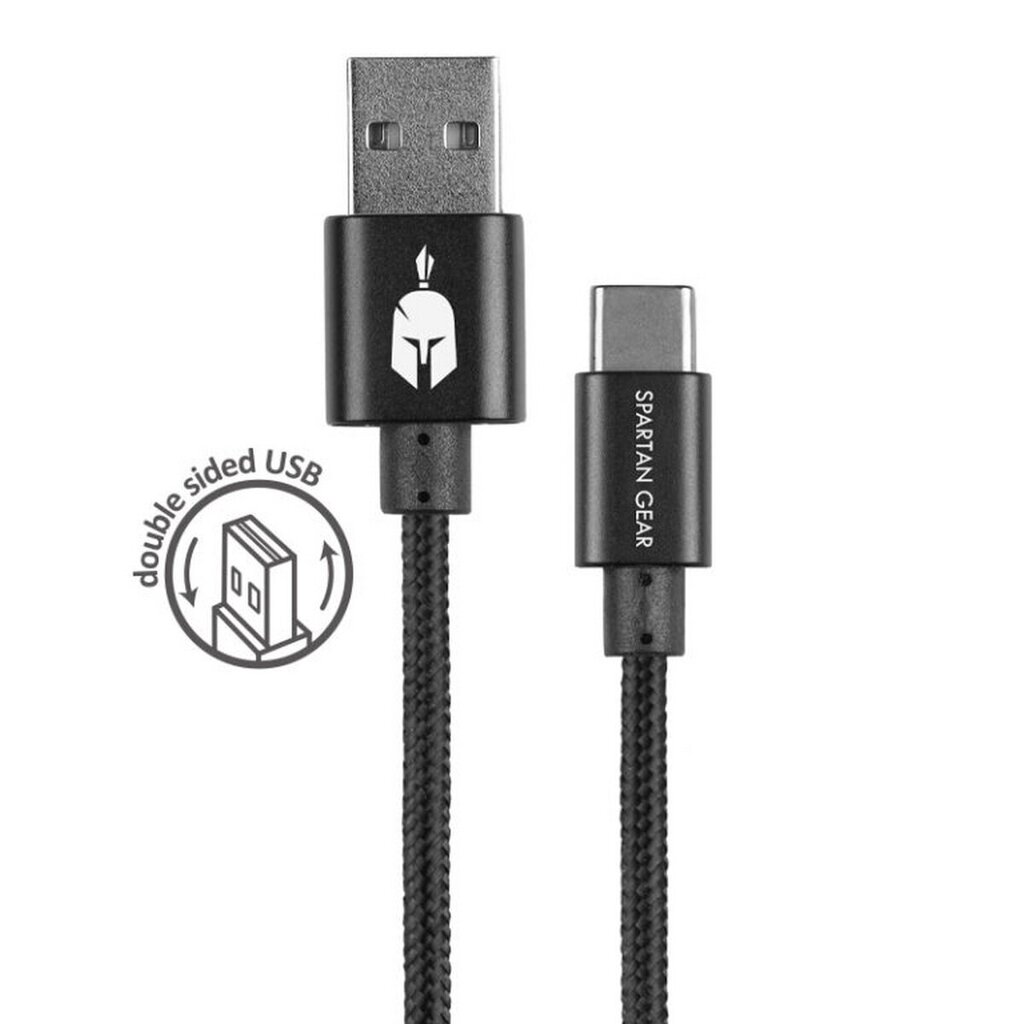 Spartan Gear Double Sided USB to Type-C Braided Cable - Black, 2m (PS5, XSX, Switch) цена и информация | Savienotājkabeļi | 220.lv