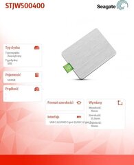 Ārējais cietais disks Seagate 500GB SSD, USB-C, STJW500400 cena un informācija | Iekšējie cietie diski (HDD, SSD, Hybrid) | 220.lv