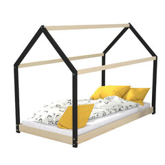 Gulta māja Panda 90x190 cm melna/koksne cena un informācija | Bērnu gultas | 220.lv