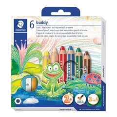 Цветные карандаши 6 цветов+точилка Buddy акварель, 2+, Staedtler/5 цена и информация | Принадлежности для рисования, лепки | 220.lv