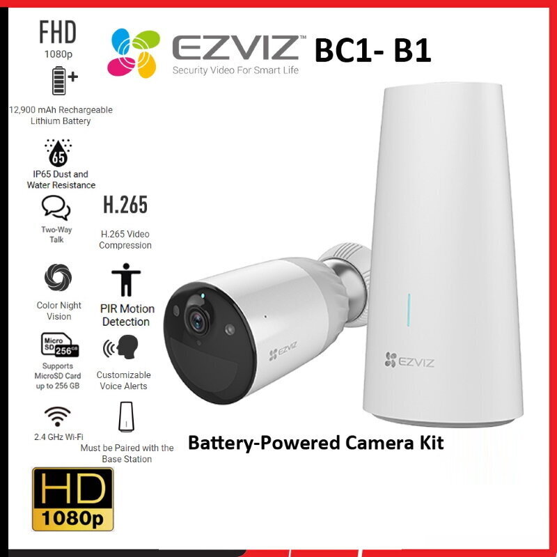 EZVIZ CS-BC1-B1 Gudrās mājas drošības komplekts - IP Ārtelpu un iekštelpu HD kamera + Hub iekārta цена и информация | Novērošanas kameras | 220.lv