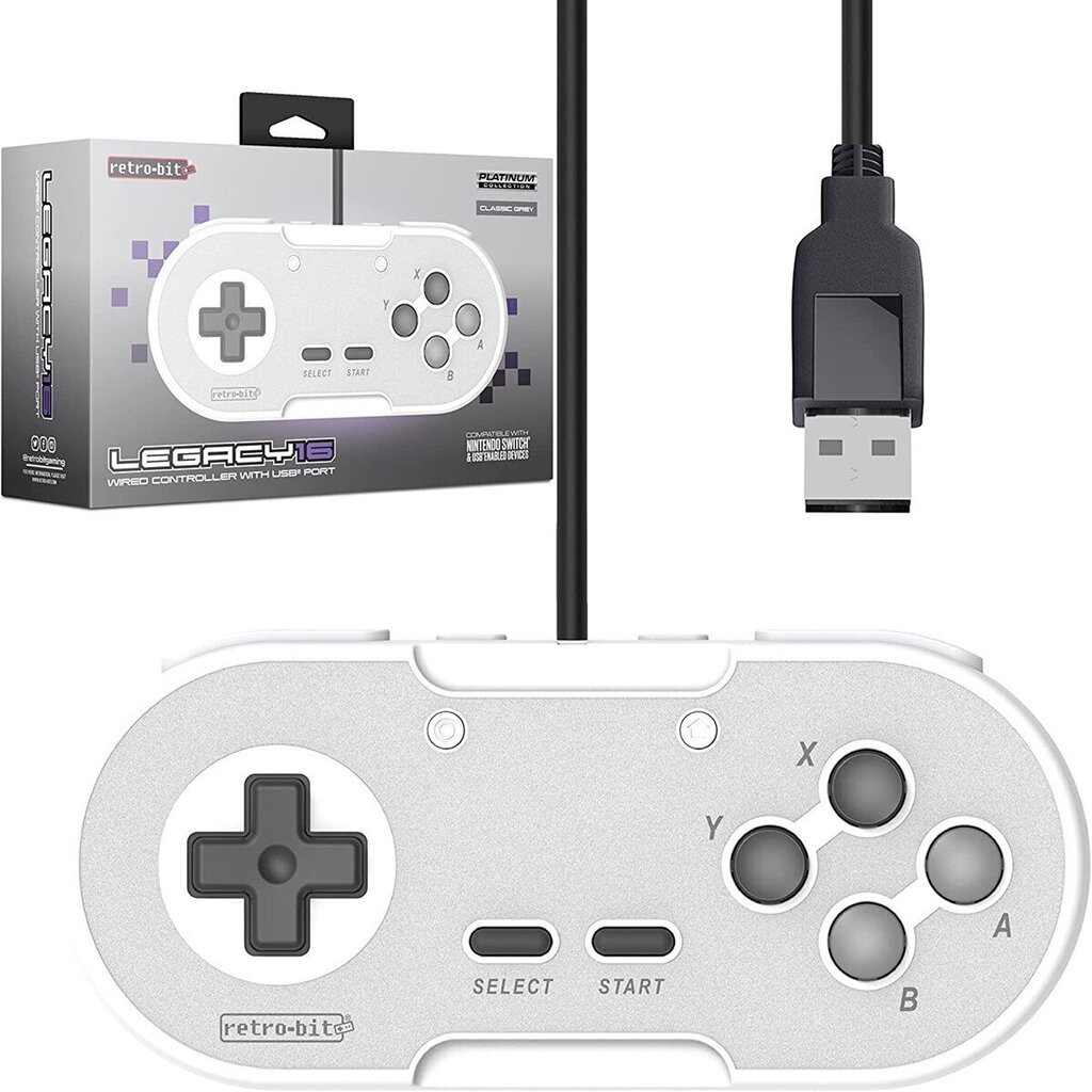 Retro-Bit Legacy 16: Wired Controller with USB Port - Classic Grey (Switch, PC, MAC, USB Devices) цена и информация | Spēļu kontrolieri | 220.lv