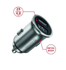 Премиум автомобильная зарядка Swissten Metal 2 x USB / 4.8A, серебряная цена и информация | Зарядные устройства для телефонов | 220.lv