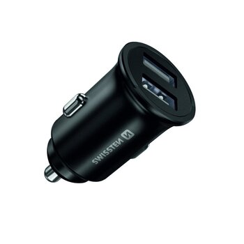 Автомобильная зарядка Swissten Metal Premium 2 x USB, 4.8A, черная цена и информация | Зарядные устройства для телефонов | 220.lv