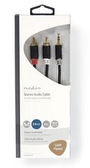 Nedis Aux Audio vads 3.5 mm -> 2x RCA 1m Melns cena un informācija | Kabeļi un vadi | 220.lv