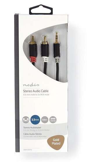 Nedis Aux Audio vads 3.5 mm -> 2x RCA 1m Melns цена и информация | Kabeļi un vadi | 220.lv