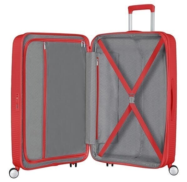 American Tourister vidējā lieluma ceļojumu koferis Soundbox Spinner Expandable 67 cm, sarkans cena un informācija | Koferi, ceļojumu somas | 220.lv